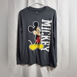 Disney Mickey Mouse Gray Long Sleeve Shirt, Size Medium